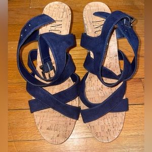 INC International Concepts Navy Landor Cork Wedges NWOT